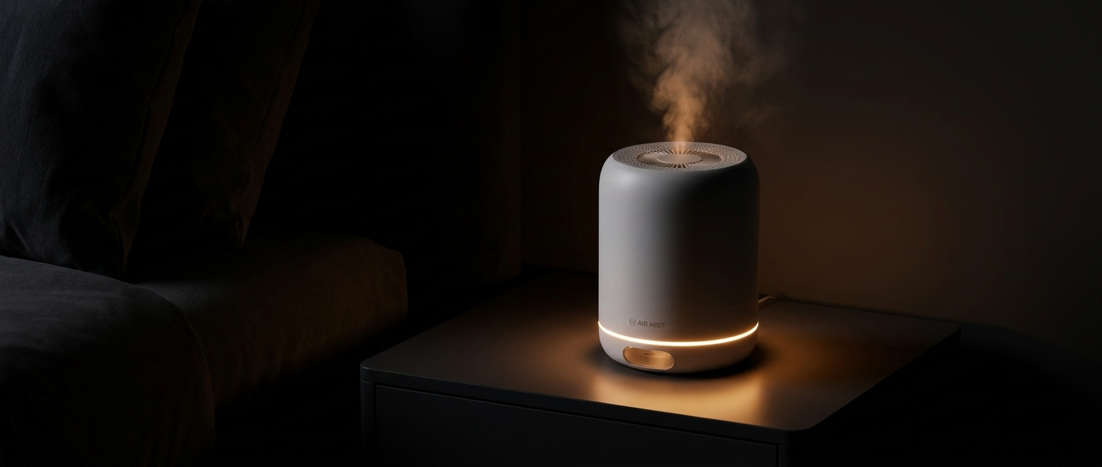 BRRR! throwing a warm amber ring of light across a dark bedside table